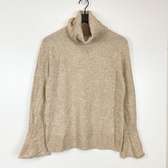 NWT LOFT Size S Acyrlic Knit Turtleneck Sweater Flare Sleeve Beige - Picture 1 of 11
